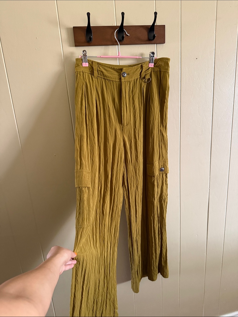Madewell Mustard Olive Crinkle Wide-Leg Cargo Pants